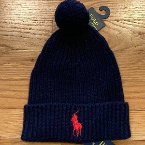 Polo Ralph Lauren Men's Winter Hat Pom Pom Navy Blue Big Pony NWT
